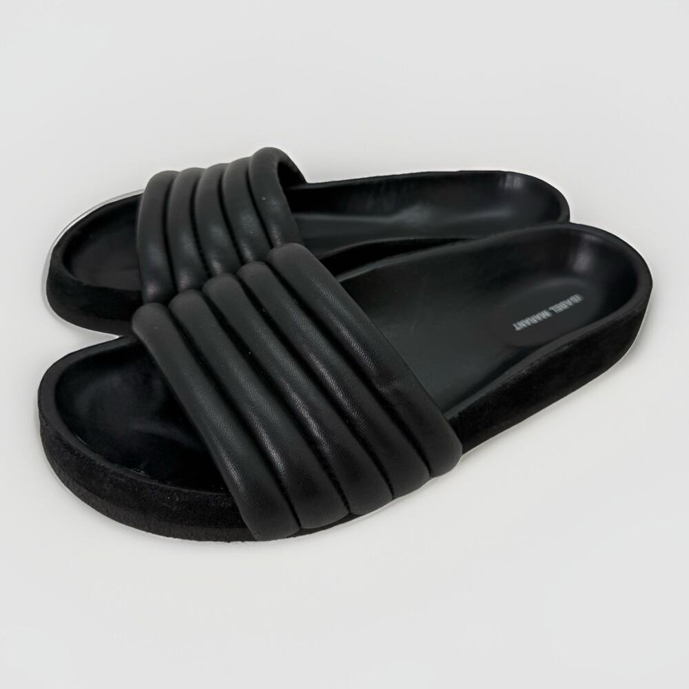 Isabel Marant Black Hellea Quilted Leather Slide Sandals Women’s Size EU 36 US 7